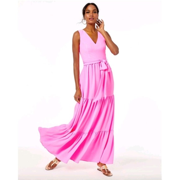 Lilly Pulitzer Dresses & Skirts - Lilly Pulitzer Maurine‎ Sleeveless Tiered Maxi Dress Prosecco Pink Sz 2 Resort